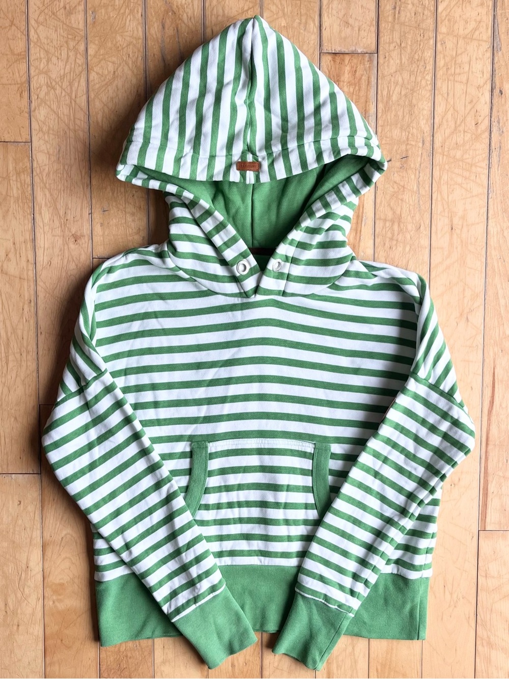 Wanakome Green White Striped Hoodie Cozy Cottagecore Sweatshirt Size Small